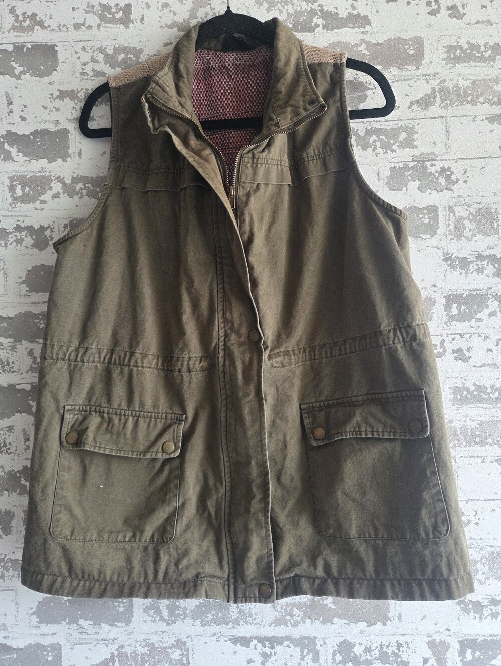 Perch by Blu Pepper Utility Vest 3XL Olive Green Southwestern Knit Back Gorpcore